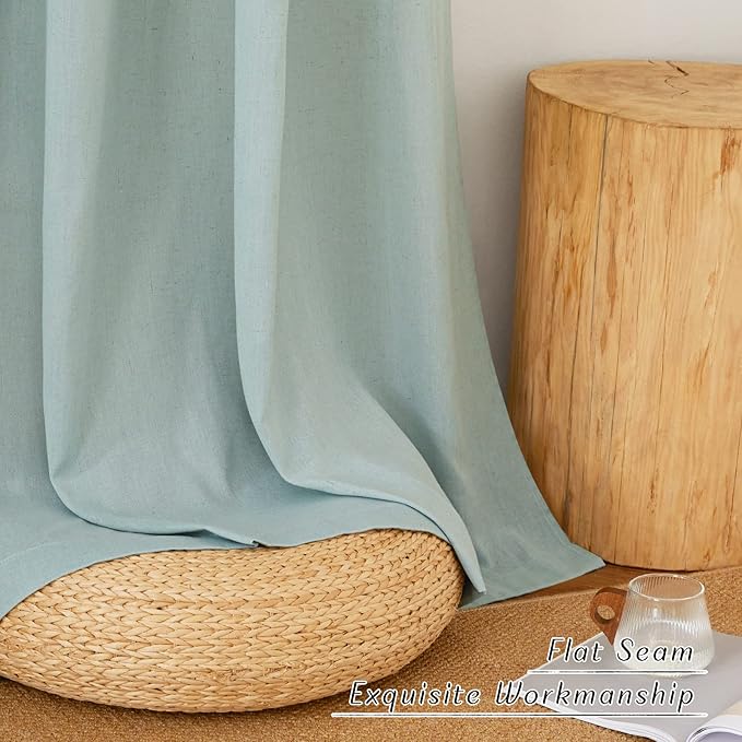 NICETOWN Rustic Linen 96 inch Long Curtains for Living Room, Grommet Privacy Added Thick Linen Weave with Light Filter Window Curtains & Drapes for Bedroom, Sage Green, W42 x L96, 2 Panels