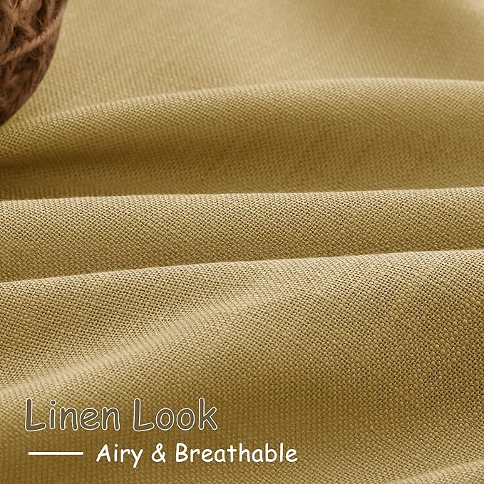 Nanspring Gold Linen Curtains 108 Inches Long for Living Room Bedroom 2 Panels Set Extra Long Back Tab Curtain Light Filtering Sheer Drapes Floor to Ceiling Curtain for Large Windows 52x108