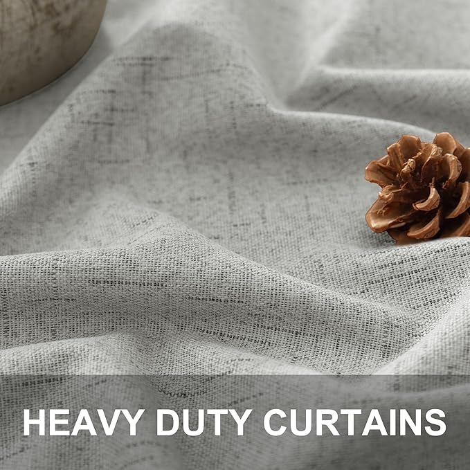 Light Grey Black Out Curtains 72 Inch Long for Dining Room 2 Panels Linen Textured Boho Blackout Drapes Double Sided Blocking Gray Room Darkening for Bedroom Garage Window Coverings 72 Length 6FT 6 FT