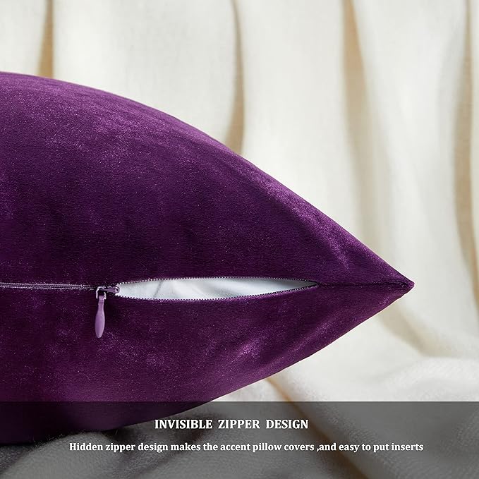 GIGIZAZA Purple Decorative Velvet Decorative 20x20 Throw Pillow Covers for Sofa Bed 2 Pack Soft Cushion Cover