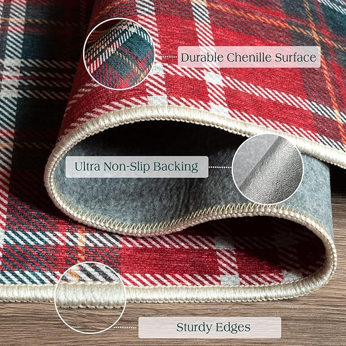 Christmas Front Door Mat Indoor Entrance - 2x3 Ft Non-Slip Doormat Outdoor Rug Small Red Holiday Tartan Plaid Entry Rug for Layered Door Mats Front Porch Entryway Kitchen New Year Decor