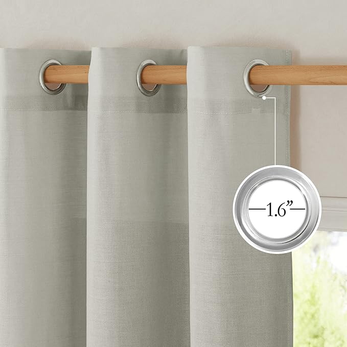 NICETOWN Thick Linen Short Grey Curtains Privacy Assured for Bedroom, Grommet Rustic & Retro Light Filtering Window Treatment Linen Blend Drapes for Boys Room/Cafe, Gray, W55 x L54, 2 Panels