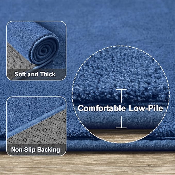 Amearea Blue Round Area Rugs 4ft Washable Circle Rugs for Bedroom Living Room, Fluffy Indoor Thickened Memory Foam Rug, Non Slip Minimalist Circular Carpet for Kids Boys Girls Dorm Nursery Room Decor