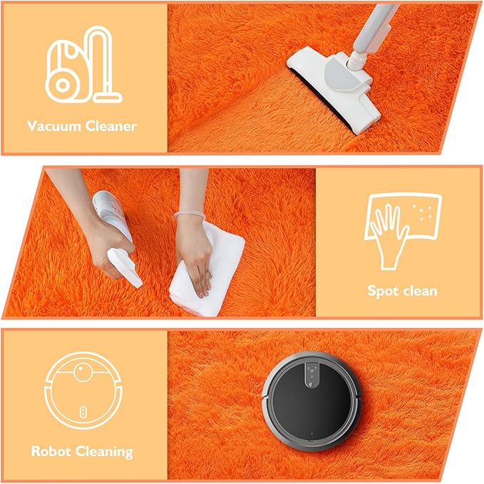 8x10 Fluffy Area Rugs for Living Room,Shag Area Rug for Bedroom,Soft Orange Fuzzy Rug Non-Shedding Indoor Plush Carpet for Kids Bedroom Nursery Home Decor