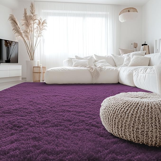 OLANLY 8x10 Machine Washable Large Area Rugs for Living Room, Bedroom, Soft Fluffy Shaggy Bedside Rug, Indoor Floor Carpet for Kids Girls and Boys, Dorms, Home Decor Aesthetic, Dark Purple