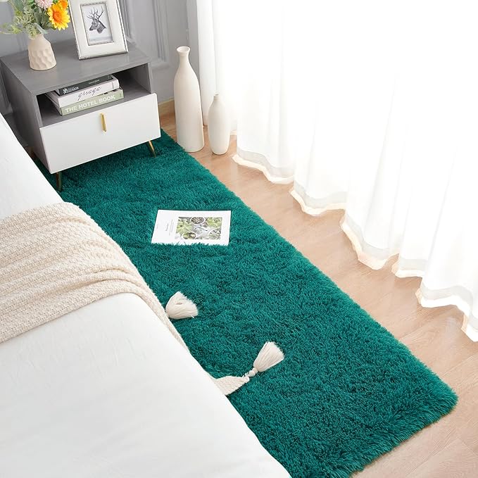 Chicrug Soft Runner Rug for Bedroom Living Room Plush Fluffy Rug 2x6 Feet, Shag Furry Runner Rug Carpet Non Shedding for Nursery Children Kids Girls Room Home Decorative, Teal