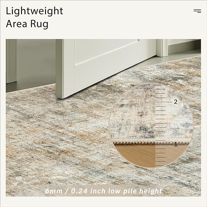 9x12 Area Rugs for Living Room, Non-Slip Machine Washable Vintage Rugs, Abstract Low Pile Lightweight Large Rug for Bedroom, Dining Room, Home Office Orange