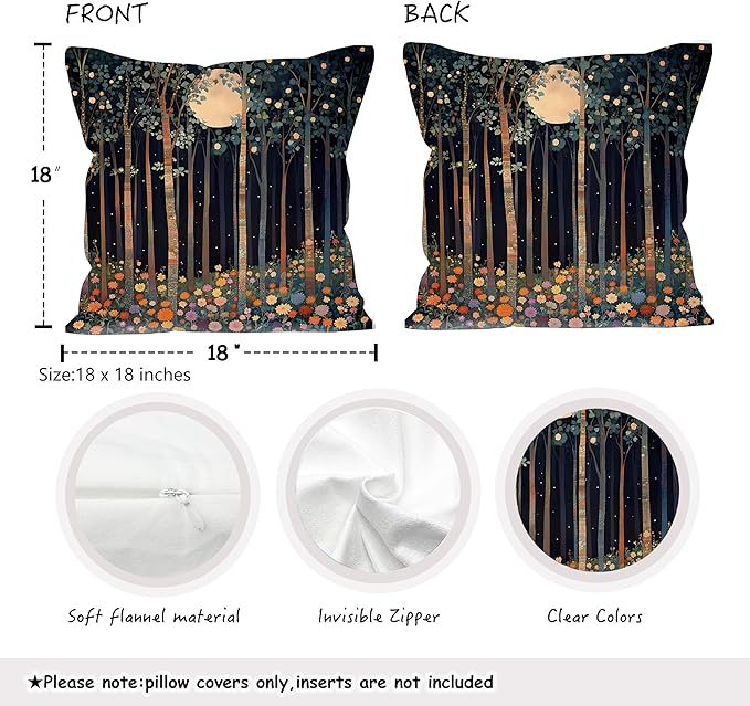 Vintage William Morris Moon Inspired Forest Decor Throw Pillow Covers 18x18 Set of 2,Rustic Botanical Nature Decorative Throw Pillow Covers for Home Bedroom Living Room