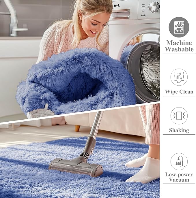OLANLY 8x10 Machine Washable Large Area Rugs for Living Room, Bedroom, Soft Fluffy Shaggy Bedside Rug, Indoor Floor Carpet for Kids Girls and Boys, Dorms, Nursery, Home Decor Aesthetic, Denim Blue