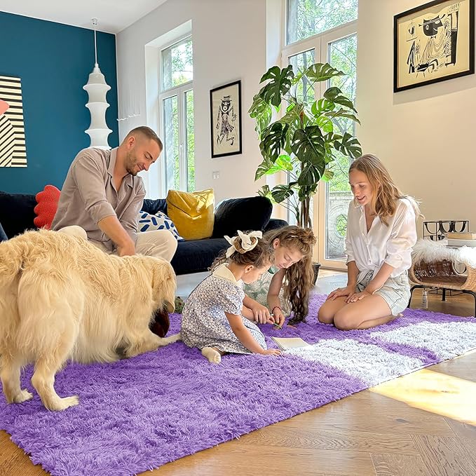 OLANLY 2x4 Machine Washable Runner Rugs for Hallway, Soft Fluffy Shaggy Bedside Rugs for Bedroom, Living Room, Indoor Floor Carpet for Kids Girls and Boys, Nursery Rooms, Home Decor Aesthetic, Purple