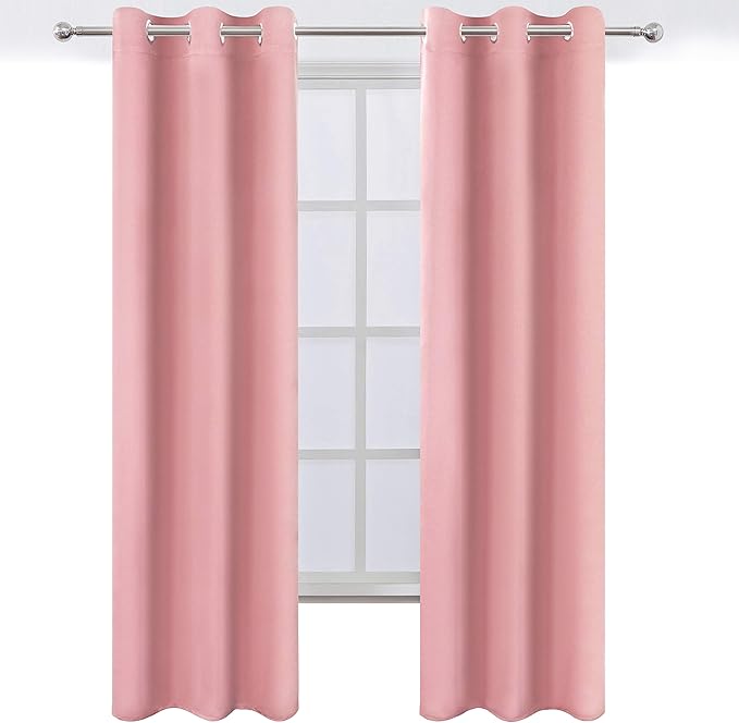 LEMOMO Pink Thermal Blackout Curtains/38 x 84 Inch/Set of 2 Panels Room Darkening Curtains for Bedroom