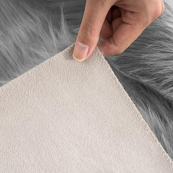 Ciicool Faux Sheepskin Rugs Soft Faux Fur Rug Grey Fluffy Chair Couch Cover Furry Rug for Bedroom Floor Sofa Living Room 2x3 Feet
