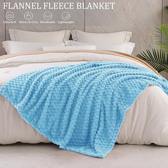 Exclusivo Mezcla Fleece Throw Blanket for Couch, Extra Large Fuzzy Blue Bed Blankets, Soft Cozy Plush Sofa Throws for All Seasons, 50x70 Inches