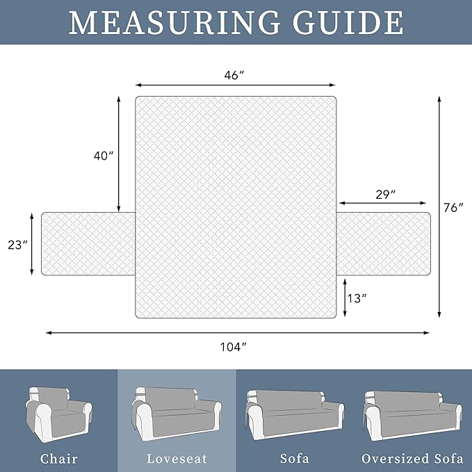ISSUNTEX Double Protection 100% Waterproof Loveseat Sofa Covers for Living Room, Couch Covers for 2 Cushion Couch Sofa, Reversible Furniture Protector Sofa Cover for Dogs (Loveseat, Gray/Light Gray)