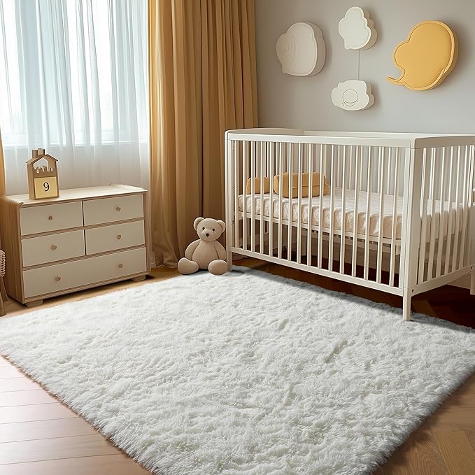 ONASAR Cream White Rugs for Living Room Bedroom, 5x8 Fluffy Bedside Area Rug, Soft Plush Shaggy Indoor Floor Carpet for Nursery Kids Girls Boys Teen Dorm Home Office Decor Aesthetic