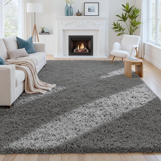 8x10 Area Rugs for Living Room Rug: Soft Fluffy Shag Light Gray Rugs for Bedroom, Non-Slip Large Fuzzy Plush Rug Indoor Floor Carpet for Nursery Kids Boys Girl Room, Dorms, Playroom, Modern Home Decor