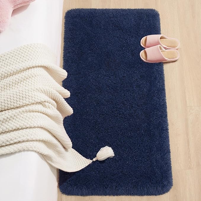 Chicrug Soft Runner Rug for Bedroom Living Room Plush Fluffy Rug 2x4 Feet, Shag Furry Runner Carpet Non Shedding for Nursery Children Kids Girls Room Home Decorative, Navy Blue