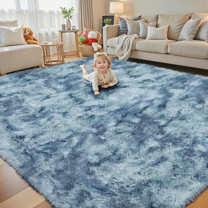 Rugs for Living Room 5x8, Alfombras para Salas Shag Large Plush Soft Area Rug, Shaggy Carpets for Bedroom, Kids Boys Girls Home Decor Aesthetic(Dark Blue Tie-Dyed, 5 x 8 Feet)