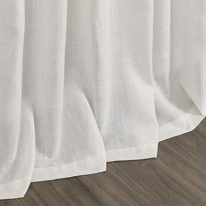 Nanspring Natural Linen Curtains for Living Room 110 Inches Long Back Tab Light Filtering Semi Sheer Curtain Rustic Farmhouse Decor Long Floor to Ceiling High Window for Bedroom 52x110, 2 Panels