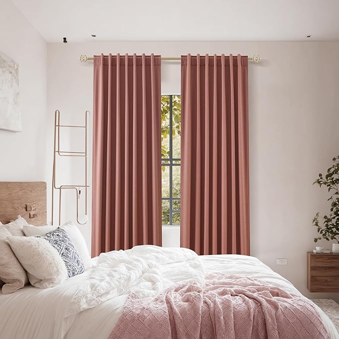 Guken 100% Blackout Curtains 63 Inch Length 2 Panels Set for Girls Bedroom Back Tab Thermal Insulated Black Out Linen Drapes Room Darkening Window Curtains 63 Inches Long,Dusty Rose