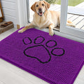 OLANLY Dog Door Mat for Muddy Paws 36x24, Paw Print Design, Absorbs Moisture and Dirt, Absorbent Non-Slip Washable Doormat, Quick Dry Chenille Mud Mat for Dogs, Entry Indoor Entryway Carpet, Purple