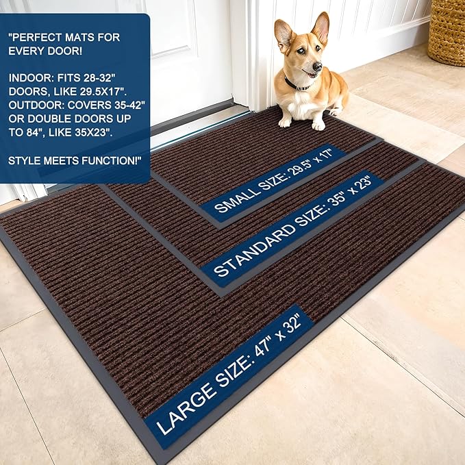 OLANLY Front Door Mat Indoor Outdoor Entrance, Waterproof Heavy Duty Doormat, Fade Resistant, Low Profile, Easy Clean Patio Porch Welcome Floor Mats for Entry, 47x17, Brown