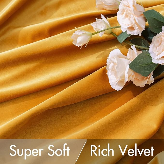 MIULEE Velvet Curtains 108 inches Long 2 Panels - Luxury Blackout Curtains for Bedroom Living Room Thermal Insulated Fall Decor Super Soft Window Drapes Rod Pocket & Back Tab, Mustard Yellow