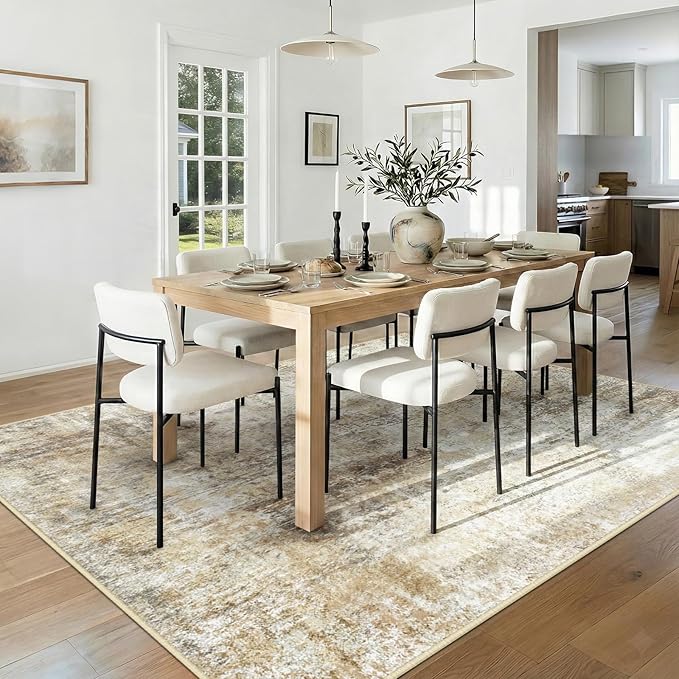 Washable Area Rugs 9'x12' Non-Slip Modern Abstract Soft for Living Room Entryway Bedroom Nursery, Print Pattern, Neutral Brown Gray