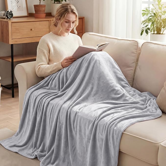 Exclusivo Mezcla Fleece Blanket Twin Size for Bed, Super Soft and Warm, All Season, Cozy, Plush, Lightweight, 60x80 Inches Light Grey