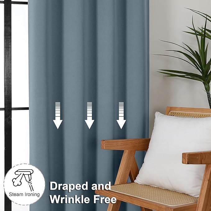 Simplebrand Ava Stone Blue Blackout Curtains for Bedroom 63 Inch Length 2 Panels, Solid Thermal Insulated Energy Saving Rod Pocket Window Treatment Curtains Blackout Drapes, W40 x L63 Inch, Stone Blue