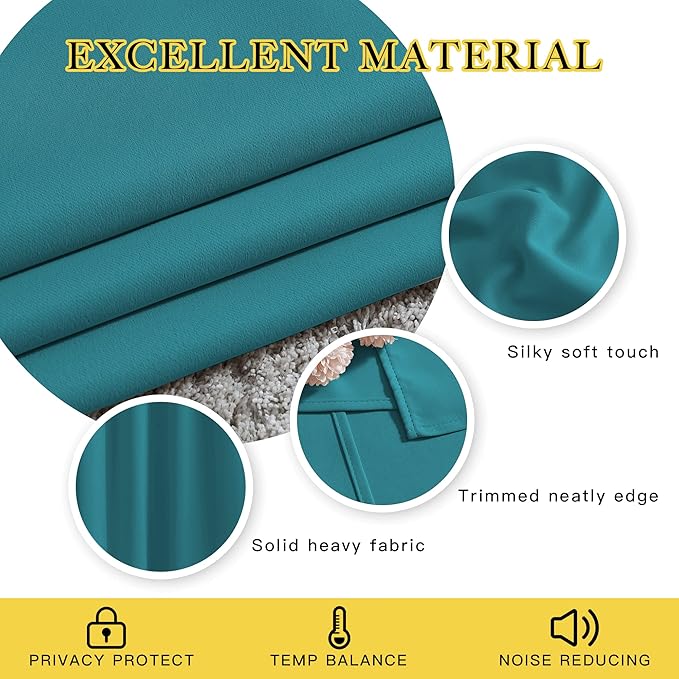 NICETOWN Blackout Curtains 54 inches Long for Bedroom - Grommet Room Darkening Solid Window Treatments Thermal Curtains for Nursery Room, Peacock Teal, W46 x L54, 2 Panels
