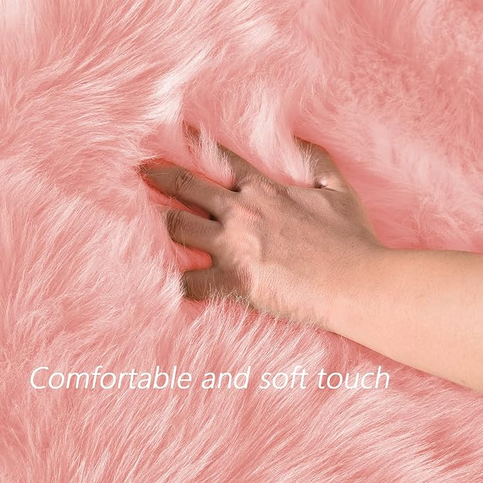 Latepis Fluffy Pink Round Rugs 6ft Circle Rug for Living Room Washable Faux Fur Fluffy Sheepskin Rug for Bedroom Playroom Plush Shag Rugs,Rectangle