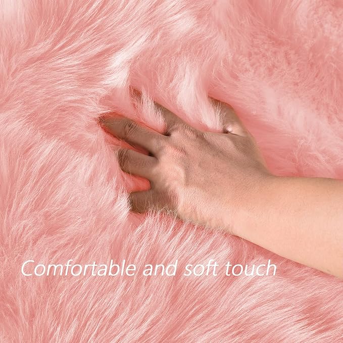 Latepis Pink Fur 5x8 Area Rug for Living Room Bedroom Faux Sheepskin Rugs Fuzzy Shaggy Plush Rug for Girls Room Cute Home Décor, Rectangle