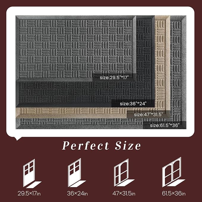 Mibao Front Door Mat Indoor Outdoor Entrance, Dirt Trapping Waterproof All-Season, All-Weather Doormat, Non-Slip Durable Natural Rubber Low Profile Easy Clean Patio Entrance Mat, 47" x 31.5", Grey