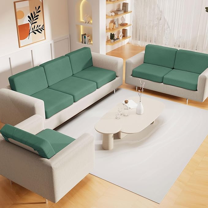 hyha Waterproof Sectional Couch Covers, Non Slip Sofa Couch Cushion Covers L Shape, Thick Stretch Jacquard Fabric, Washable Sofa Slipcovers with Elastic Bottom (1 Piece for Chaise, Green)