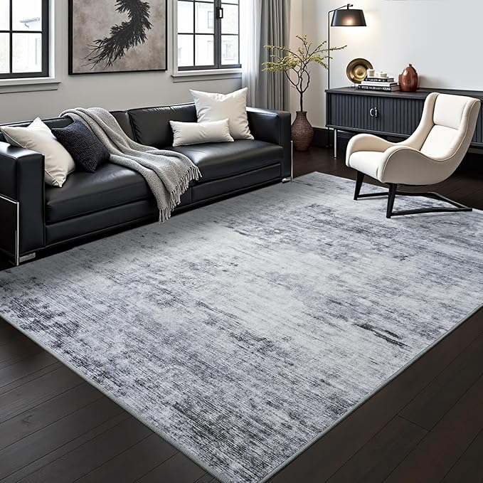 Toneed Abstract Area Rug 8x10 Modern Washable Rug Soft Non Slip Rug Low Pile for Bedroom Living Room Dining Room Grey