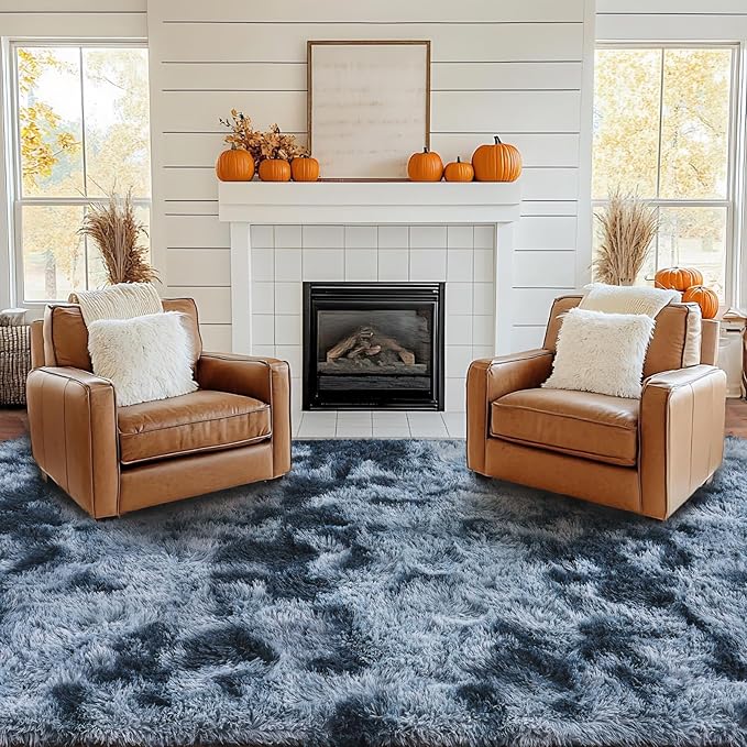 Pionblank Large Rug for Living Room 6x9 Feet, Modern Soft Shag Area Rug, Plush Fuzzy Carpet for Bedroom Girls Boys Room Home Nursery Teens Dorm Decor, Blue Grey