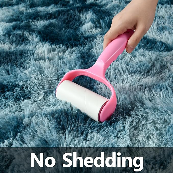 Deerhoo Shag Area Rug, 4 X 6 Tie-Dyed Plush Fuzzy Rugs for Living Room, Ultra Soft Fluffy Furry Rug for Bedroom, Indoor Carpet Nursery Rugs for Kids Room Home Decor, Peacock Blue
