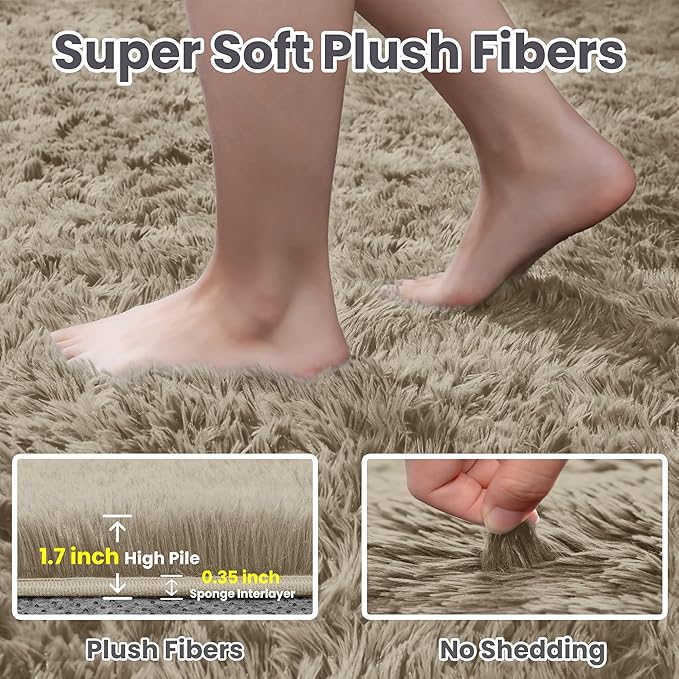 4x6 Area Rugs for Living Room Rug: Soft Fluffy Shag Gray Camel Rugs for Bedroom, Non-Slip Large Fuzzy Plush Rug Indoor Floor Carpet for Nursery Kids Boys Girls Room, Dorms, Playroom, Modern Home Decor