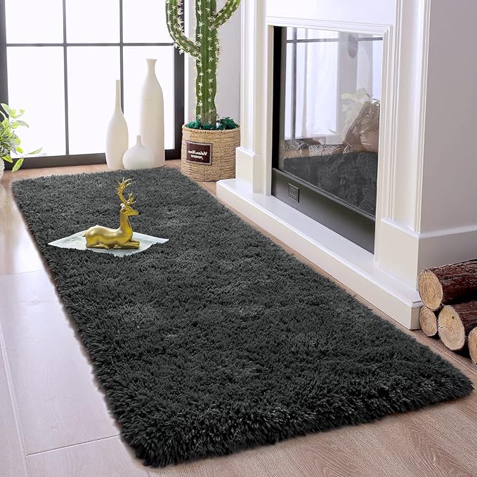 Chicrug Soft Runner Rugs for Bedroom Living Room Plush Fluffy Rug 2x8 Feet, Shag Furry Runner Carpet Non Shedding for Nursery Children Kids Girls Room Home Decorative,Dark Gery