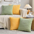 Fancy Homi Set of 4 Spring Boho Decorative Throw Pillow Covers 20x20 Inch for Couch Bed Sofa, Sage Green Yellow Room Decor, Soft Fuzzy Fluffy Cozy Corduroy Textured Cushion Case 50x50cm