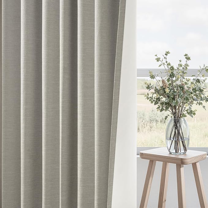 Topfinel 84 Inch Long Linen Blackout Curtains for Bedroom Flax Grey 100% Black Out Linen Texture Curtains Solid Thermal Insulated Window Drapes Luxury Decor for Living Room 84 inches Length 2 Panels