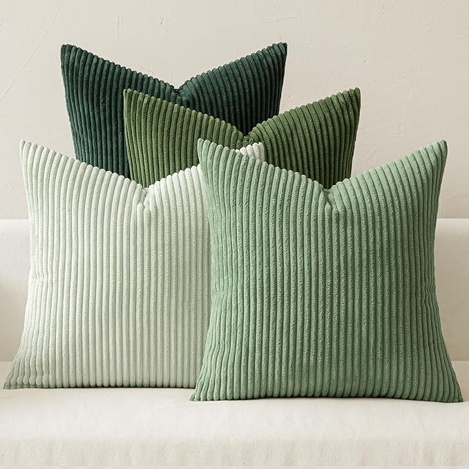 MIULEE Boho Farmhouse Sage Green Throw Pillow Covers 16x16 Inch Set of 4 Mordern Nordic Cushion Covers Soft Corduroy Spring Home Decor for Couch Bed Sofa Living Room Forest Green
