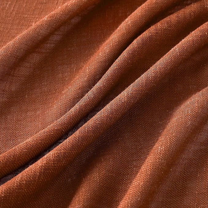 MIULEE Burnt Orange Linen Curtains 84 Inch Length for Bedroom Living Room, Soft Thick Linen Textured Window Drapes Terracotta Rust Boho Fall Decor Semi Sheer Light Filtering Back Tab 2 Panels