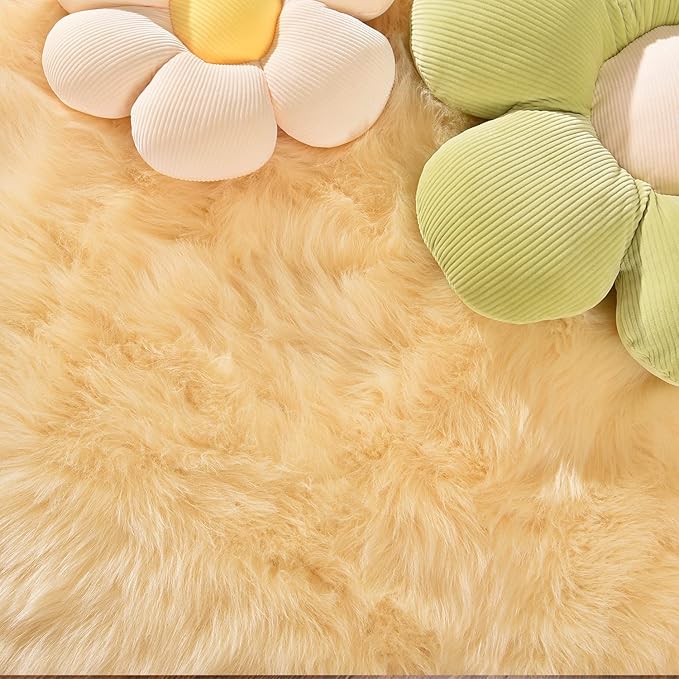 Latepis Yellow Shaggy Rug Bedroom Rugs 4x6 Area Rug Washable Faux Sheepskin Fur Rug for Living Room Décor, Rectangle