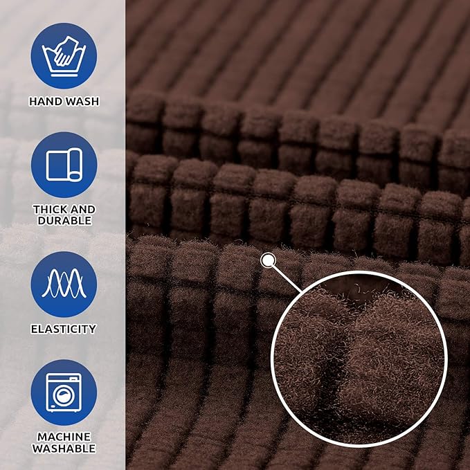 KEKUOU Stretch Single Sofa Slipcover 1 Piece Couch Sofa Cover (31"-55") Furniture Protector 1 Seater Sofa with Elastic Bottom for Kids,Pet.Jacquard Small Checked Pattern Fabric(Small,Chocolate)