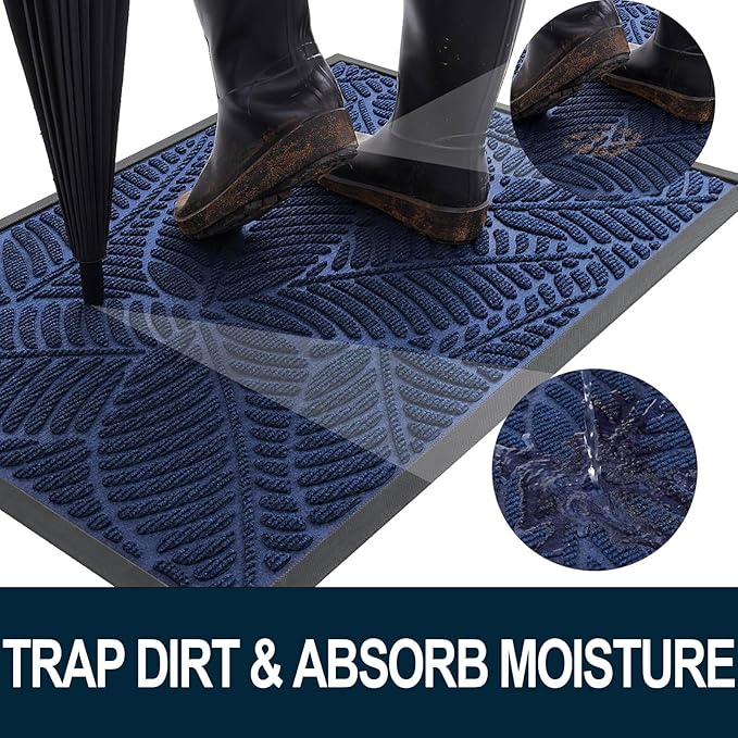 Colorxy Waterproof Doormat, Sturdy Natural Rubber Front Indoor Mat, Non Slip Low Profile Indoor Outdoor Door Mats, Stain and Fade Resistant Floor Mat, Easy Clean Patio Entrance Mat, 48''x32'', Navy