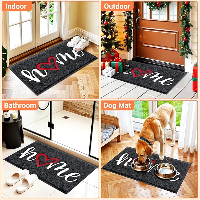 StepLively Door Mat Home Welcome Mats Outdoor and Indoor, Heavy-Duty Low-Profile Non-Slip Front Welcome Mat for Home Entrance, Outside Entry, Yard, Floor, Patio (32''x20'', Black)