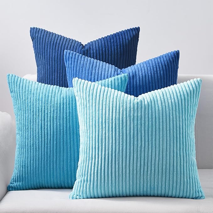Topfinel Decorative Throw Pillow Covers Cushion Cases, Set of 4 Soft Velvet Modern Double-Sided Designs, Mix and Match for Home Decor, Pillow Inserts Not Included (24x24 inch, Blue)