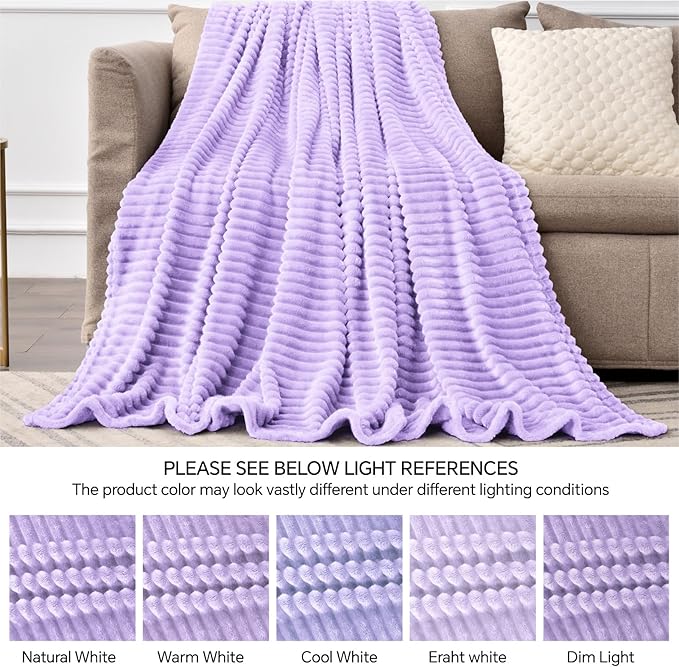 BEDELITE Fleece Blanket Twin Size – 3D Ribbed Jacquard Soft and Warm Decorative Fuzzy Blankets – Cozy, Fluffy, Plush Lightweight Throw Blankets for Couch, Bed, Sofa(Pastel Lilac, 60x80 inches)